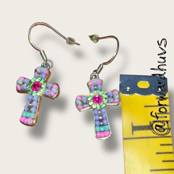 Bundle Sale 3 for $15 | Handcrafted Pastel Multi-Color Cross Earrings - Picture 3 of 7